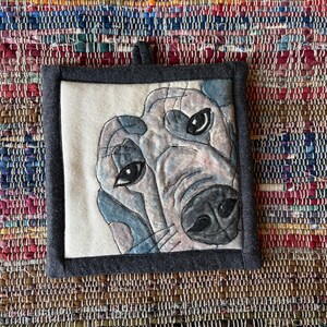 Hound Dog Handmade Pot Holder Hot Pad Hand Painted Free Motion Stitching