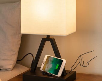3-Level Touch Desk Lamp with Charging Ports, AC Outlet & Phone Holder