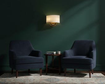 Złoty kinkiet z tkaniny – lampa wewnętrzna z abażurem z lnu w stylu vintage