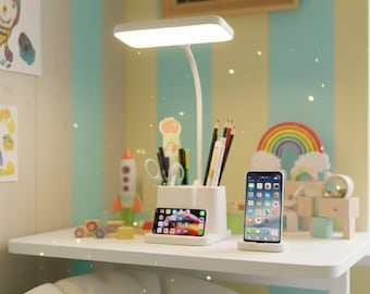 Rechargeable LED Study Lamp with Touch Dimming – Eye-Friendly Desk Light & Multi-Slot Organizer