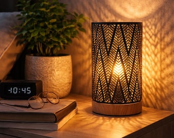 Cordless Metal Accent Table Lamp with Wooden Base – Battery Powered