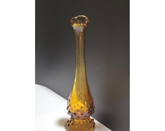Vintage Fenton Hobnail Amber glazen zwaaivaas Stretch Tall Bud sokkel bruin 9"