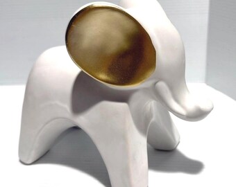 Home Decor White Ceramic Elephant with Gold Ears