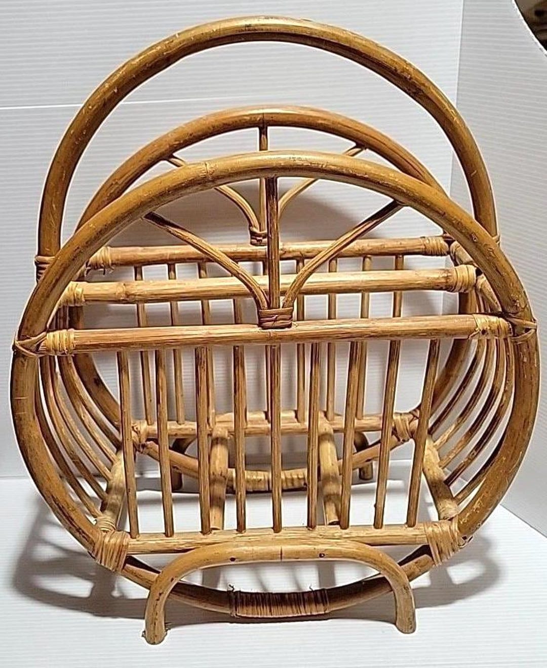 Vintage Bamboo Magazine Rack Storage Newspaper Caddy Basket Cottagecore ...