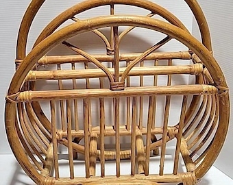 Vintage Bamboo Magazine Rack Storage Newspaper Caddy  Basket Cottagecore Cabin