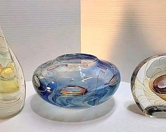Karnig Studio Art Glass Set: Opalescent Bowl & Sculptures, Michigan Made