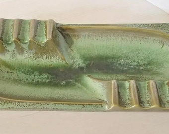 Red Wing Ceramic Ashtray Green Drip Glaze Retro MCM Decor