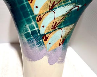 Vintage Michael Kifer 1980s Colorful Design Studio Pottery Memphis Style Vase Decorative