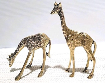 Vintage MCM Brass Giraffes  Set Of 2 Statues Animals Wild