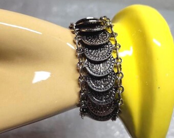 Silver-tone Coin Medallion Adjustable Hook Close Bracelet  Viking LARP Monetary