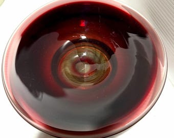 Vintage 1976 Dominick Labino Signed Red Art Glass Bowl, 7"