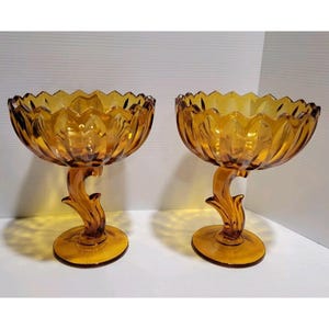 Vintage Indiana Glas Bernstein Konfekt Teller Lotus Blüte Kompott Schüsseln 2stk