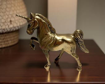 Solid Brass Unicorn Mystical Creature Figurine Statue  Spiral Horn Rare Pure