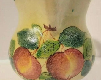 Hand Painted Majolica Pitcher, Peaches on Beige, L.P.W. Italy