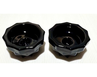 Vintage Indiana Glass Black Onyx 3 1/2" Taper/Pillar  Set Of 2 Candle Holders