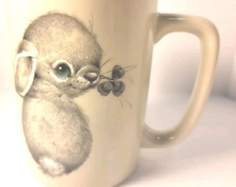 Otagiri Japan Green Eyed Bunny Rabbit w/Clover Coffee Mug Gibson Greeting Cards