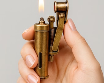 Vintage Military Trench Lighter with Sliding Wind Guard Steampunk Style Refillable Kerosene Collectible Gift