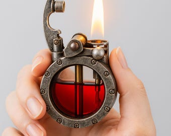 Encendedor vintage Steampunk transparente con caja de regalo, recargable, resistente al viento, de bolsillo de metal.