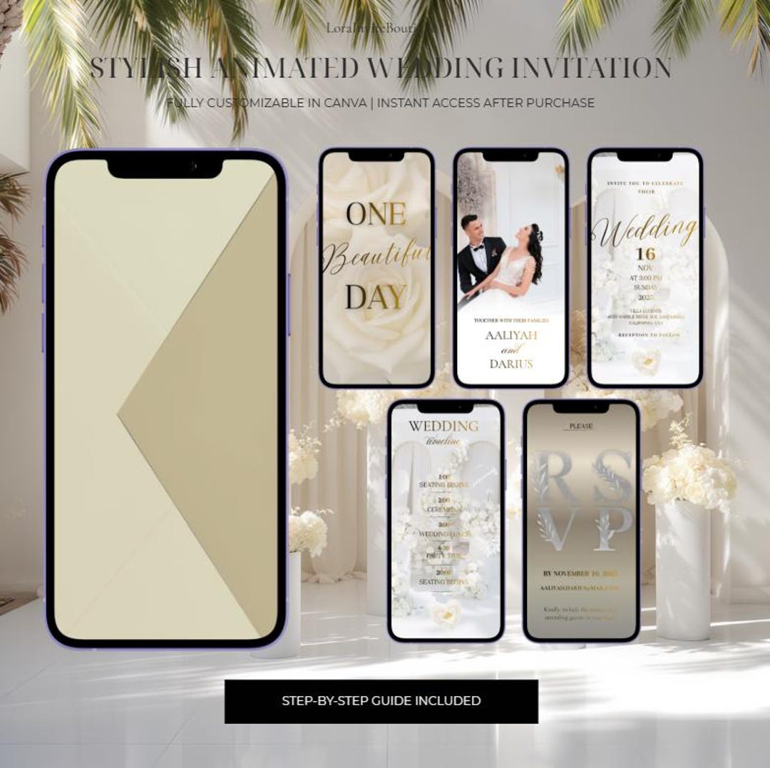 Animated Einvite Animated Wedding Invitation Video | Elegant White Rose Digital Invite ...