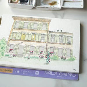 Personalized watercolor house portrait, hand-drawn house sketch on photo, first home gift, housewarming gift image 4