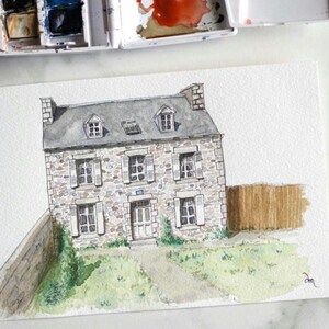 Personalized watercolor house portrait, hand-drawn house sketch on photo, first home gift, housewarming gift image 5