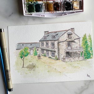 Personalized watercolor house portrait, hand-drawn house sketch on photo, first home gift, housewarming gift image 6