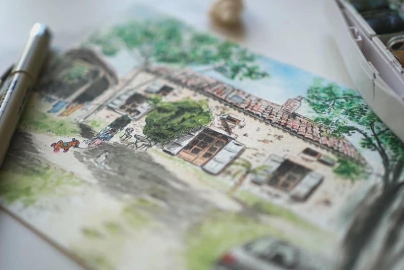 Personalized watercolor house portrait, hand-drawn house sketch on photo, first home gift, housewarming gift image 7