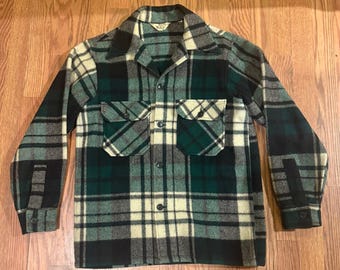 Giacca in flanella di lana Woolrich vintage anni '60-'70 / Scozzese verde