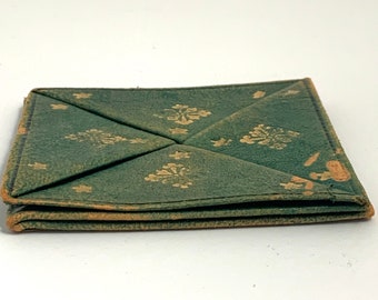 Green Leather Wallet Coin Purse Gold Leaf Wallet Pouch Super Soft Leather