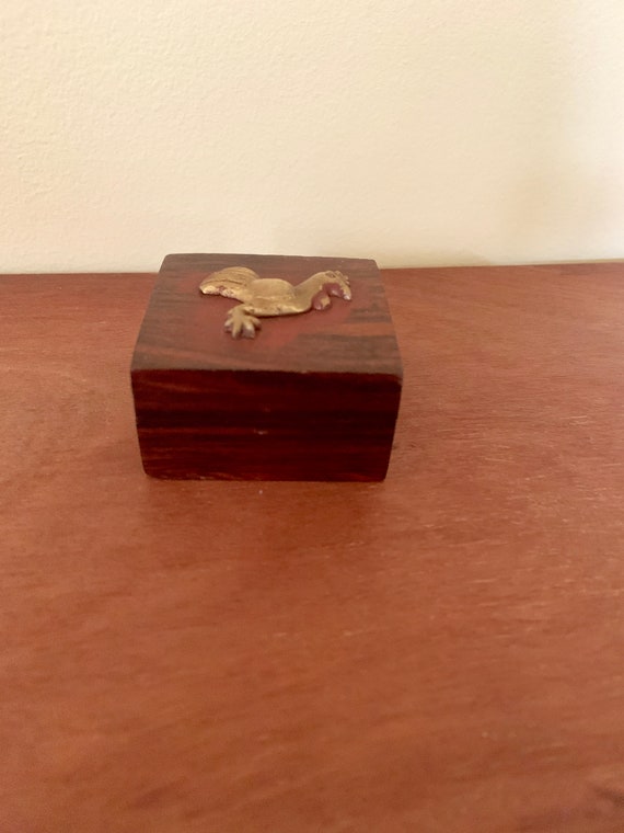 Vintage Wood Trinket Box with Bronze Rooster - image 2