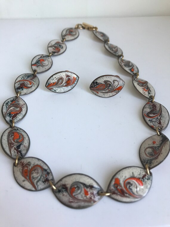 Mid-Century Jewelry Orange Enamel Necklace Choker… - image 5