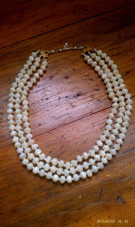 White Bib Necklace Shells and Seed Pearl Necklace 