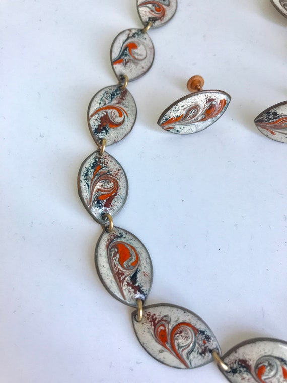 Mid-Century Jewelry Orange Enamel Necklace Choker… - image 3