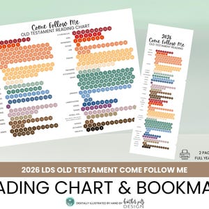 May include: A reading chart and bookmark set for the Old Testament, featuring a colorful hexagonal design. The chart and bookmark are labeled "Come Follow Me" and "2026 LDS Old Testament Reading". The set includes a full year chart and a bookmark.