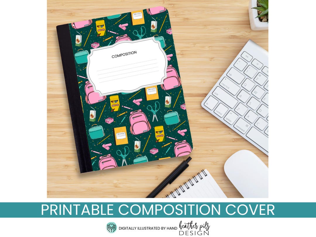 Back to School Notebook Cover Printable: Pink & Teal Composition Book ...