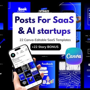 Mallar för sociala medier för SaaS-grundare | Canva-mallar för Instagram, LinkedIn och Facebook | Marknadsföringspaket för startups | Paket med affärsinnehåll