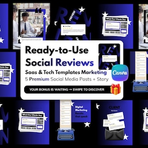 SaaS & Tech Canva Social Media Templates for SaaS + Tech | Customer Review Posts + Stories | Instagram Facebook | Digital Download