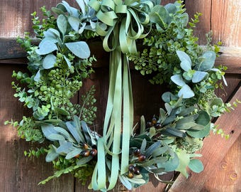 ¡Linda corona de puerta, hecha por un diseñador floral japonés! Corona verde