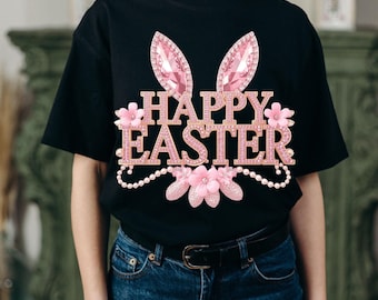 Happy Easter  PNG Design Printable -Rhinestone Bunny Ears Sublimation, T-shirt PNG Design (Digital Download)