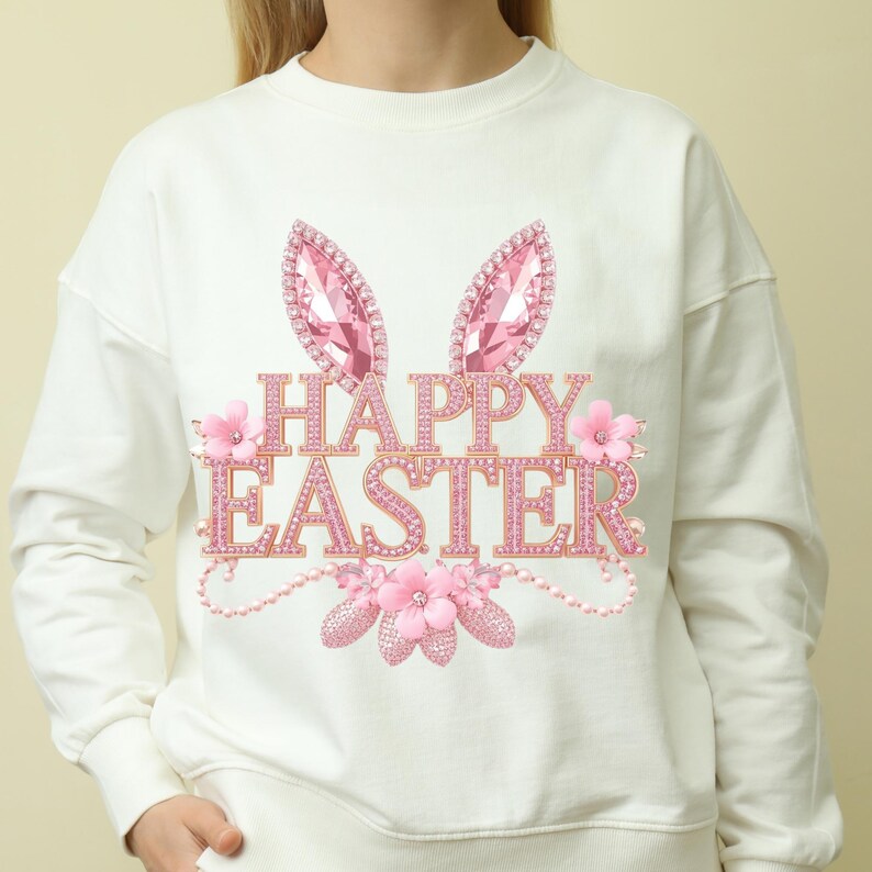 Happy Easter Printable PNG Design – Rhinestone Bunny Ears Sublimation ...