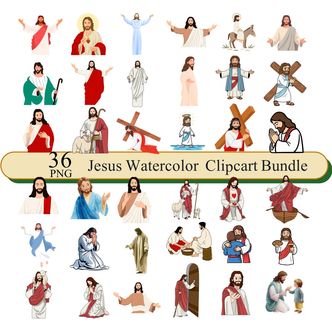 Jesus Watercolor Clipart | 36 Christian PNG Illustrations (digital ...