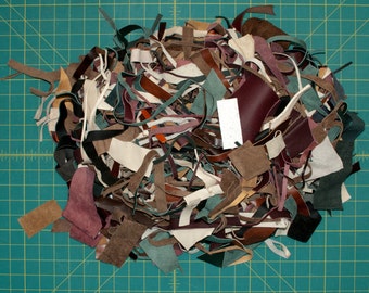 Small Leather Scraps and Trimmings, Various Leather Remnant Pieces, Grab Bag, 12oz / 340g