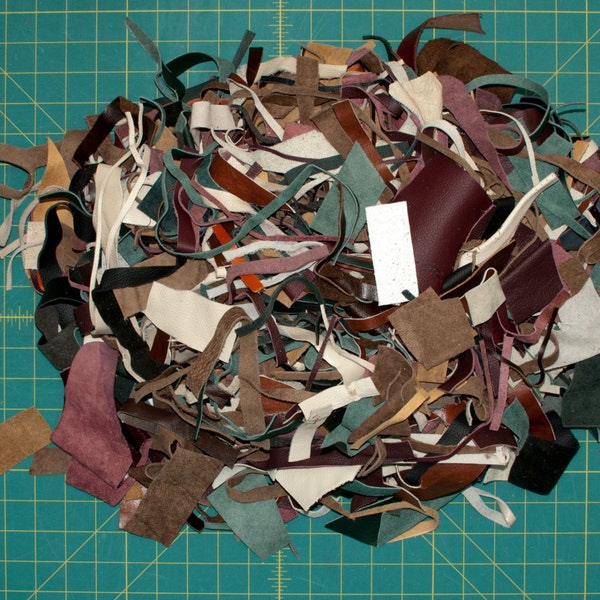 Small Leather Scraps and Trimmings, Various Leather Remnant Pieces, Grab Bag, 8oz / 225g