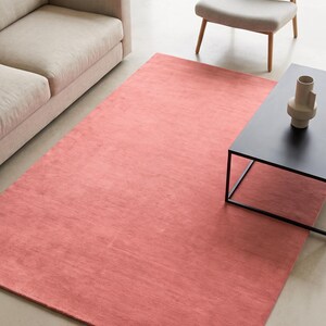 Solid Pastel Pink Wool Area Rug | Modern Minimalistic Bedroom Carpet | American Funky Room Aesthetic | Hand Tufted Floor Mat UK Europe USA