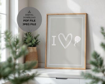Impresión "I Love Padel" - Arte mural minimalista (descarga digital, archivos JPG y PDF)