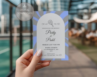 Plantilla de invitación de cumpleaños de pádel / Editable / Imprimible / Canva / Invitación deportiva minimalista