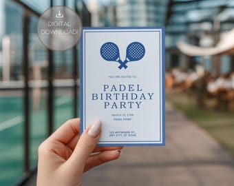 Plantilla de invitación de cumpleaños de pádel / Editable / Imprimible / Canva / Invitación deportiva minimalista