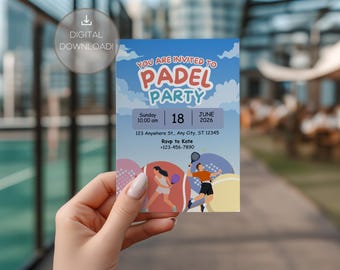 Plantilla de invitación para fiesta de pádel / Editable / Imprimible / Canva / Invitación deportiva minimalista