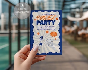 Plantilla de invitación para fiesta de pádel / Editable / Imprimible / Canva / Invitación deportiva minimalista