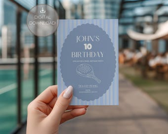 Plantilla de invitación de cumpleaños de pádel / Editable / Imprimible / Canva / Invitación deportiva minimalista